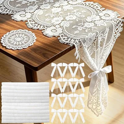 Imagen del producto de Mantel individual de encaje, estilo vintage, ideal para bodas, 35,6 x 305,6 cm