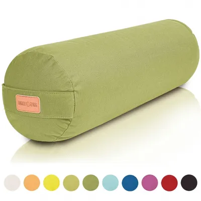 Produktbild von GORILLA SPORTS® Yoga Bolster - Ø20 cm, Waschbarer Bezug, aus 100% Baumwolle, mit Dinkelfüllung, Tragegriff, Grün - Yogarolle, Yogakissen, Yogabolster, Pilates, für Restorative Yoga