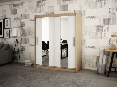 Produktbild von MINIO Kleiderschränk 180 cm POLE Sonoma Eiche / Weiß matt