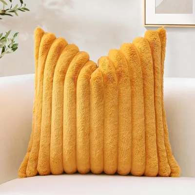 Obrázok produktu pre Poťah na vankúš, plyš, zamat, Umelá kožušina, 50x50 cm, horčicová farba, 1 kus