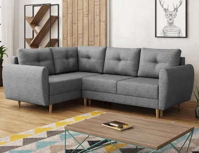 Produktbild von Easy4You Grau Ecksofa Manstad in L-Form 234x90x160 cm mit Schlaffunktion und Bettzeugbehälter - Schlafsofa mit Bettkasten und Holzfüße - Eckcouch Links mit Stauraum - Stoff: Lux 05