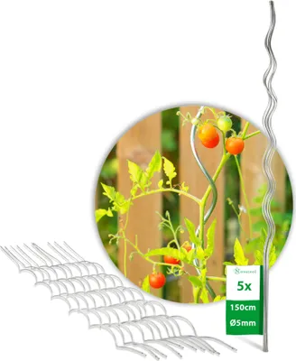 Image de Novatool 5 tuteurs de tomates 150 cm 5 mm de diamètre Tuteurs de tomates en spirale galvanisés Tuteurs de tomates Aide à la croissance des fleurs Porte-plants