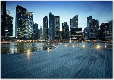 Produktbild von Tulup® Glas-Bild - 100 x 70 - Wandbild aus Glas - Wandkunst - Wandbild hinter gehärtetem Sicherheitsglas - Sehenswürdigkeiten & Architektur - Singapur bei Nacht - Blau