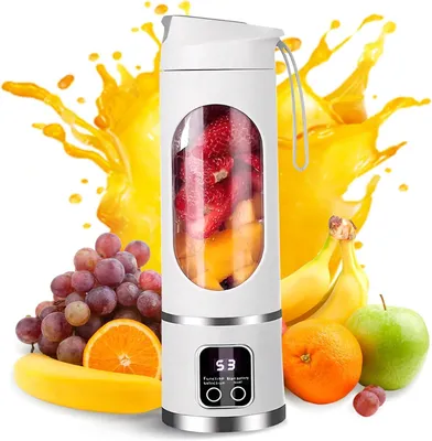 Produktbild von 12 Klingen Tragbarer Mixer 450ml, 500g Leicht, 3 Stufen, 12000 RPM Smoothie Maker, USB-C Akku, Entsafterbecher für Shakes, Sport, Reisen & Büro