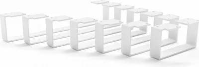 A set of white furniture legs arranged in a row on a white background.