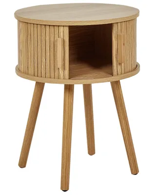 Produktbild von BELIANI Nachttisch Heller Holzfarbton aus MDF mit Schiebetüren Rund Beine aus Kiefernholz Nachtschrank für Schlafzimmer