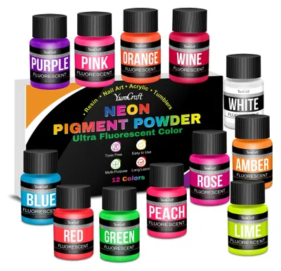 Produktbild von Fluoreszierende Pigmentpulver, 12 Farben, für Kunst und Handwerk
