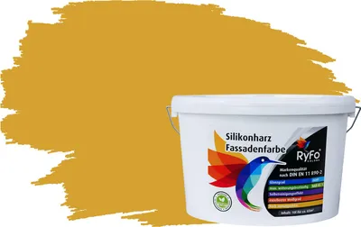 Produktbild von RyFo Colors Silikonharz Fassadenfarbe Lotuseffekt Trend Currygelb 10l - bunte Fassadenfarbe, weitere Gelb Farbtöne und Größen erhältlich, Deckkraft Klasse 1