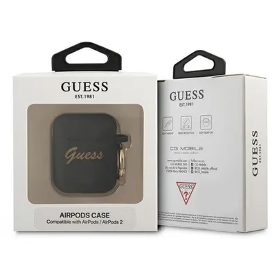 Zdjęcie produktu dla Guess GUA2SSSK Etui Vintage Script do Apple AirPods, czarne/silikonowe