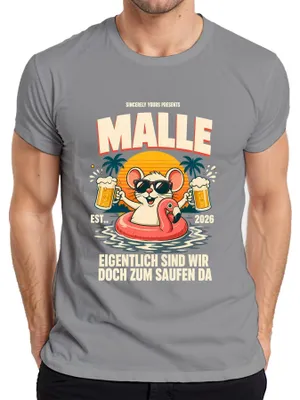 Productafbeelding van Malle. Eigenlijk zijn we hier toch om te drinken? Vrouwtjesbier, Ballermann, heren T-shirt, grijs, XL