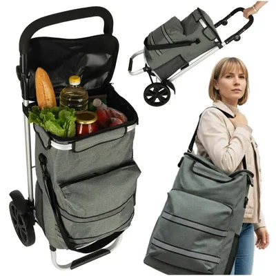 Produktbild von Einkaufstrolley mit Rädern und Stahlrahmen, 100 cm hoch, grau