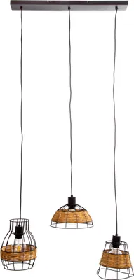 Produktbild von Nino Leuchten Pendelleuchte 3-flg. TUNIS Metaldraht Schwarz mit Rattan, 31460308