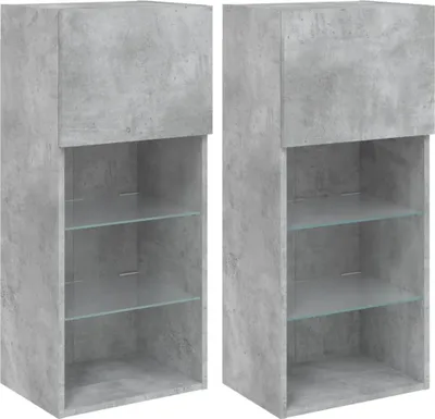Produktbild von vidaXL TV-Schränke mit LED-Leuchten 2 Stk. Betongrau 40,5x30x90 cm