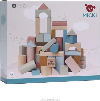 Produktbild von Micki Holz Bauklötze, 60 Stück, Pastellfarben, geometrische Formen, 32x32x32 mm