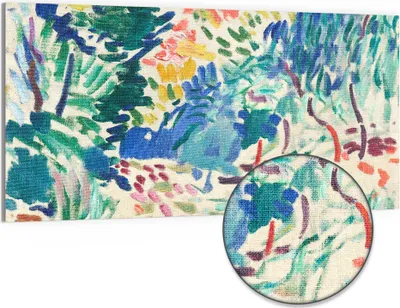 Produktbild von DEQOART Hybrid Leinwand Bild 100x50 cm 'Lebendige Gartenpracht' Wandbild Glas flach modern