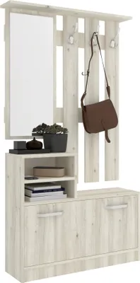 Immagine prodotto di haaus Lyon Hanger, rovere bianco, L 85 x L 24 x H 180 cm, mobile da ingresso con scarpiera e asta appendiabiti integrati