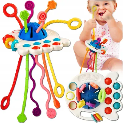Produktbild von Montessori Baby Sensorikspielzeug mit Beißring Motorikspielzeug Greifspielzeug Lernspielzeug aus Silikon Bunt 27 x 13 cm