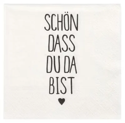 Produktbild von 200 Papstar Servietten, 3-lagig 1/4-Falz 33 cm x 33 cm Schön, dass du da bist 37390
