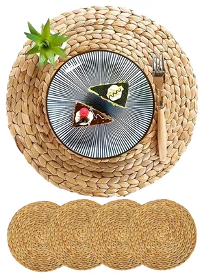 Obrázek produktu pro Sada 4 kulatých podložek z mořské trávy - Pratelné Boho podložky na stůl pro oslavy