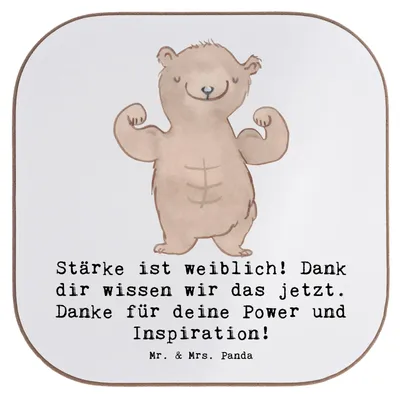 Produktbild von Mr. & Mrs. Panda Holzuntersetzer Bodybuilding Trainerin - Weiß - Geschenk, Untersetzer Quadratisch, Sportart, Durchhaltevermögen, Krafttraining, gläseruntersetzer, Gläser