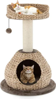 Immagine prodotto di Costway Costway piccolo tiragraffi con grotta e cesto in sisal naturale e fatto a mano ? 48 x 70,5 cm