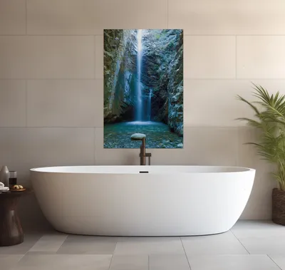 Produktbild von Wallario wasserfestes Poster selbstklebend 91,50 x 61 cm, Wasserfall bei Sonneneinfall, Badezimmerposter Spritzschutz mit Hochglanzoberfläche in Glasoptik