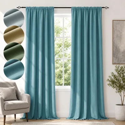 Productafbeelding van Gestempelde gordijnen, set van 2, lichtdicht (85%), 310 GSM, thermische fluwelen gordijnen, 132x244 cm, verduisterende gordijnen met multifunctionele band, plooiband, geschikt voor woonkamer en slaapkamer