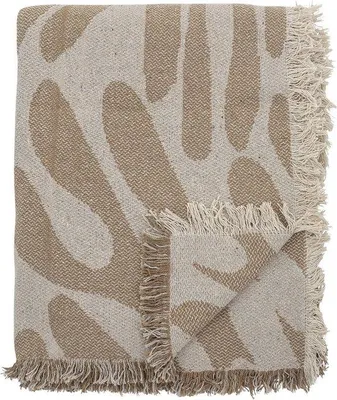Imagen del producto de Unyqoos® Bloomingville: Manta a cuadros de algodón reciclado, color marrón, 160 x 130 cm, diseño moderno con flecos