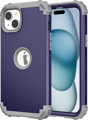 Produktbild von iPhone 15 Hülle, 3 in 1 Hybrid PC TPU Stossfest Robust Schutzhülle für iPhone 15 Navy blau
