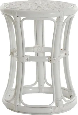 Produktbild von KRINES HOME Hoher Rattan Hocker Rund Sitzhocker aus echtem Rattan / Rattanhocker Blumenhocker Beistell Hocker Fußhocker (Weiß)