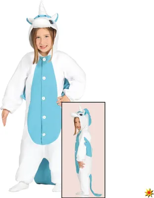 Produktbild von Einhorn Kostüm Kigurumi Traumhaftes Karneval Outfit Kapuze Kinder Fantasy Mode Jumpsuit, Größe: 98/104 Farbe: Weiß