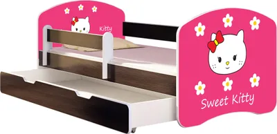 Produktbild von ACMA Jugendbett Kinderbett Junior-Bett Komplett-Set mit Matratze Lattenrost und Rausfallschutz Wenge 16 Sweet Kitty 2 160x80 + Bettkasten