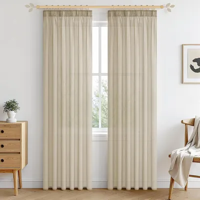 Zdjęcie produktu dla Przezroczyste zasłony 240 x 140 cm, zestaw 2 szt., wygląd lnu, beżowy, do salonu