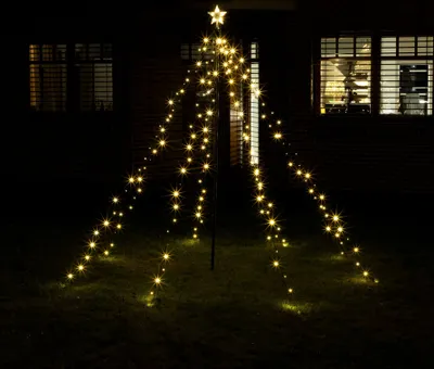 Produktbild von Lichterpyramide mit 400 LED - warm weiß - Licht Kegel mit Stern Spitze - Garten Balkon Terrasse Weihnachts Deko für Außen