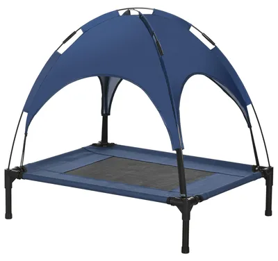 Immagine prodotto di PawHut, cuccia per animali domestici con baldacchino, letto rialzato per cani, adatto per uso esterno, colore blu scuro