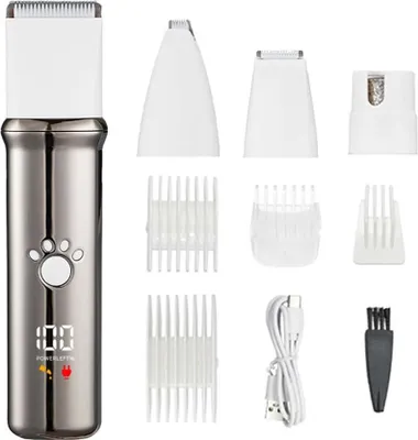 Immagine prodotto di INF Tosatrice Elettrica 4-in-1 per Animali: Kit Toelettatura Professionale Bianco