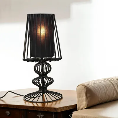 Produktbild von Tischleuchte Nachttischlampe Schwarz 43 cm Drahtgestell Metall Stoff E27 Tischlampe