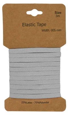 Gummiband 3m x 5mm Gummilitze Gummi elastisches Band Wäscheband hellgrau