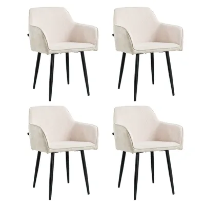 Produktbild von Lina® Tony Esszimmerstühle, 4er Set, Samt, Weiß - Küchenstuhl, Wohnzimmerstuhl, Design Stuhl mit Armlehnen - Samt Stühle Esszimmer mit schwarzen Metallbeinen