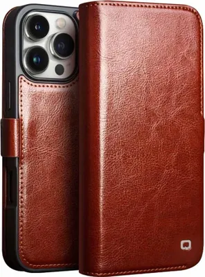 Produktbild von iPhone 16 Pro Hülle - QIALINO Genuine Leather Klapphülle - Echtes Leder - Braun