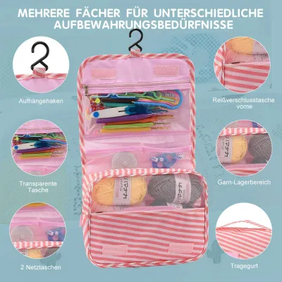Produktbild von Häkelset - 64-teiliges Starter-Set - Für Anfänger - Mit Wolle - Häkelnadeln & Zubehör - Aufbewahrungstasche