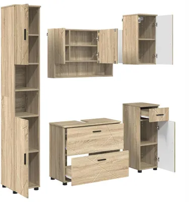 Produktbild von Badezimmermöbel-Set 5 pcs Sonoma-Eiche Sperrholz und Metall