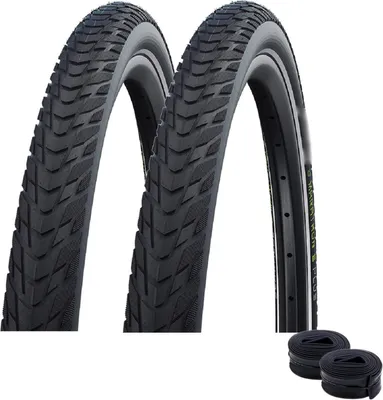 Produktbild von 2 x Schwalbe Marathon E-Plus Smart D-Guard E-50 Schwarz-Reflex 50-584 + 2 x Schwalbe Schläuche AV19 inkl. Reifenheber