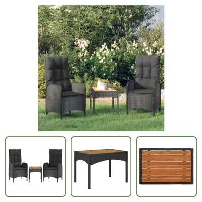 Produktbild von The Living Store 3-tlg. Garten-Lounge-Set mit Kissen Schwarz Poly Rattan