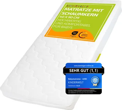 Produktbild von Baby Schaumkernmatratze mit Komfortbezug gesteppt Matratze 40 x 90 x 10 weiß