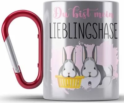 Produktbild von Trendation - Lieblingshase Geschenk Edelstahl Tasse Karabiner Liebste Person Beste Freundin Bester Freund Geschenk (Rot)