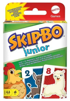 Produktbild von Mattel Games Skip-Bo Junior, Kartenspiel für Kinder, 112 Karten, 2 Schwierigkeitsstufen, mit Tierbildern, ab 5 Jahren