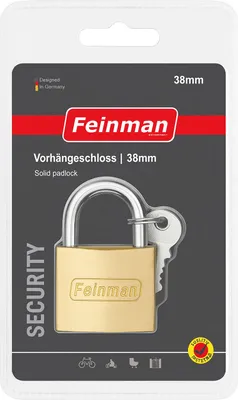 Produktbild von Feinman Vorhängeschloss 38 mm – stabiles Messing-Schloss mit 3 Schlüsseln 1 Stück