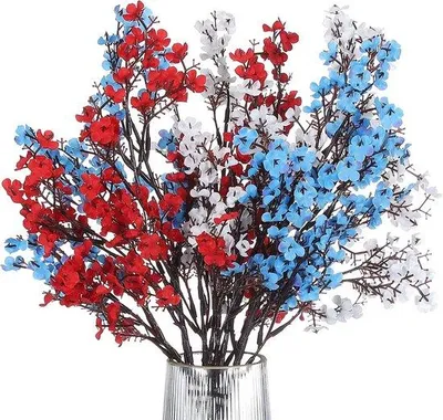 Imagen del producto de Ramos de flores - 6 unidades - Ramos de flores para hacer tú mismo - Decoración para el hogar, jardín, cocina, bodas, fiestas - Rojo, blanco, azul