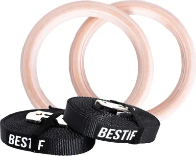 Obrázek produktu pro Dřevěné gymnastické kruhy Bestif BKG02 s odolnými popruhy 23 cm
